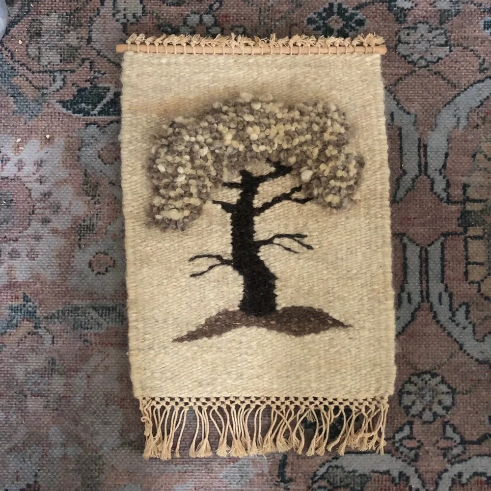 Vintage 70s Handwoven 3D Wool Tapestry Africa Tree of Life Boho Wall Hanging